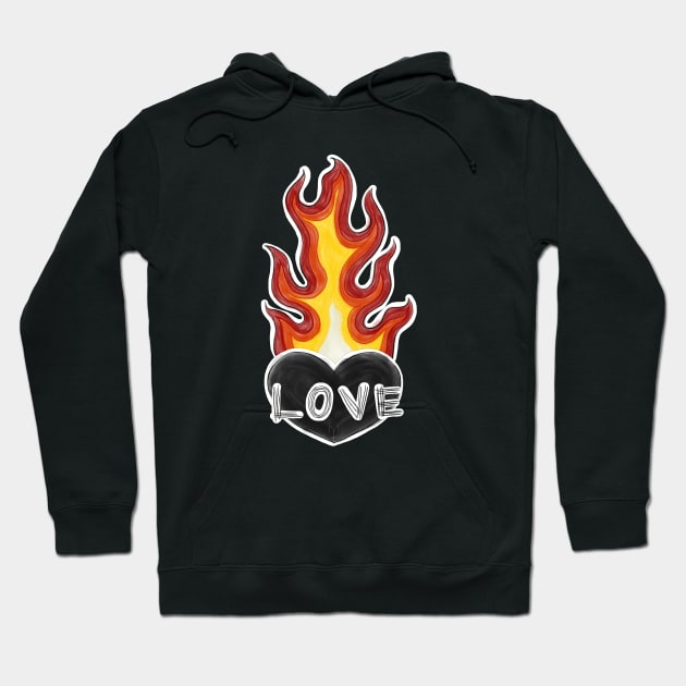 Burning LOVE Heart Hoodie by Metal Tea